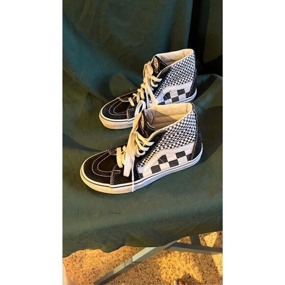 Vans Old Skool Checkered Lace Up High Cut Skate Shoes Black White Size 4.5 - Picture 4 of 13
